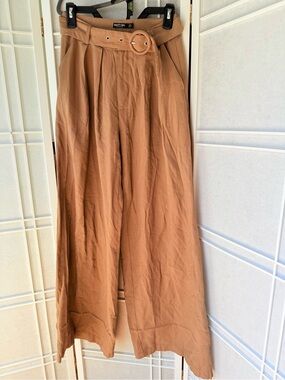 Nasty Gal Camel High-Waist Wide Leg Maxi Skirt with Belt